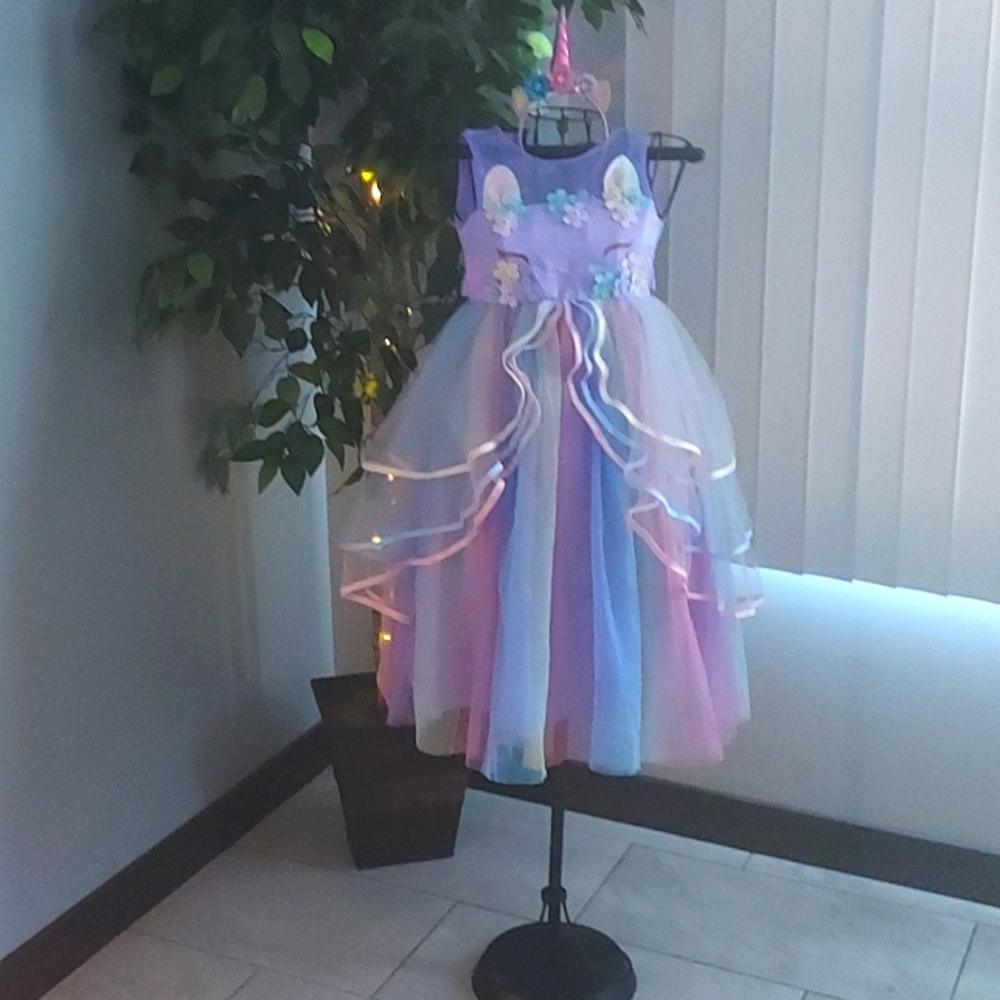 Boutique Unicorn Dress/Costume With Custom Matching Headband Size 8 Girls